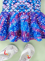 2pcs Toddler Girls Starry Polka Dot Swimsuit Set with Swimming Cap