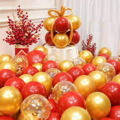 20pcs Red Golden Confetti Balloon Set For Party Decoration