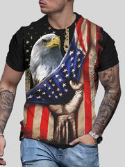 Independence Eagle & American Flag Print Men's T-shirt