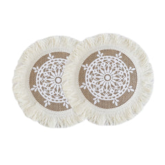 3pcs Bohemian Woven Tassel Coasters Christmas Theme Home Decor Placemats