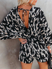 Leopard Print Romper Jumpsuit V Neck Elastic Waist Romper Women's Clothing