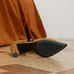 Colorblock Block Heels Point Toe Pumps Buckle Strap