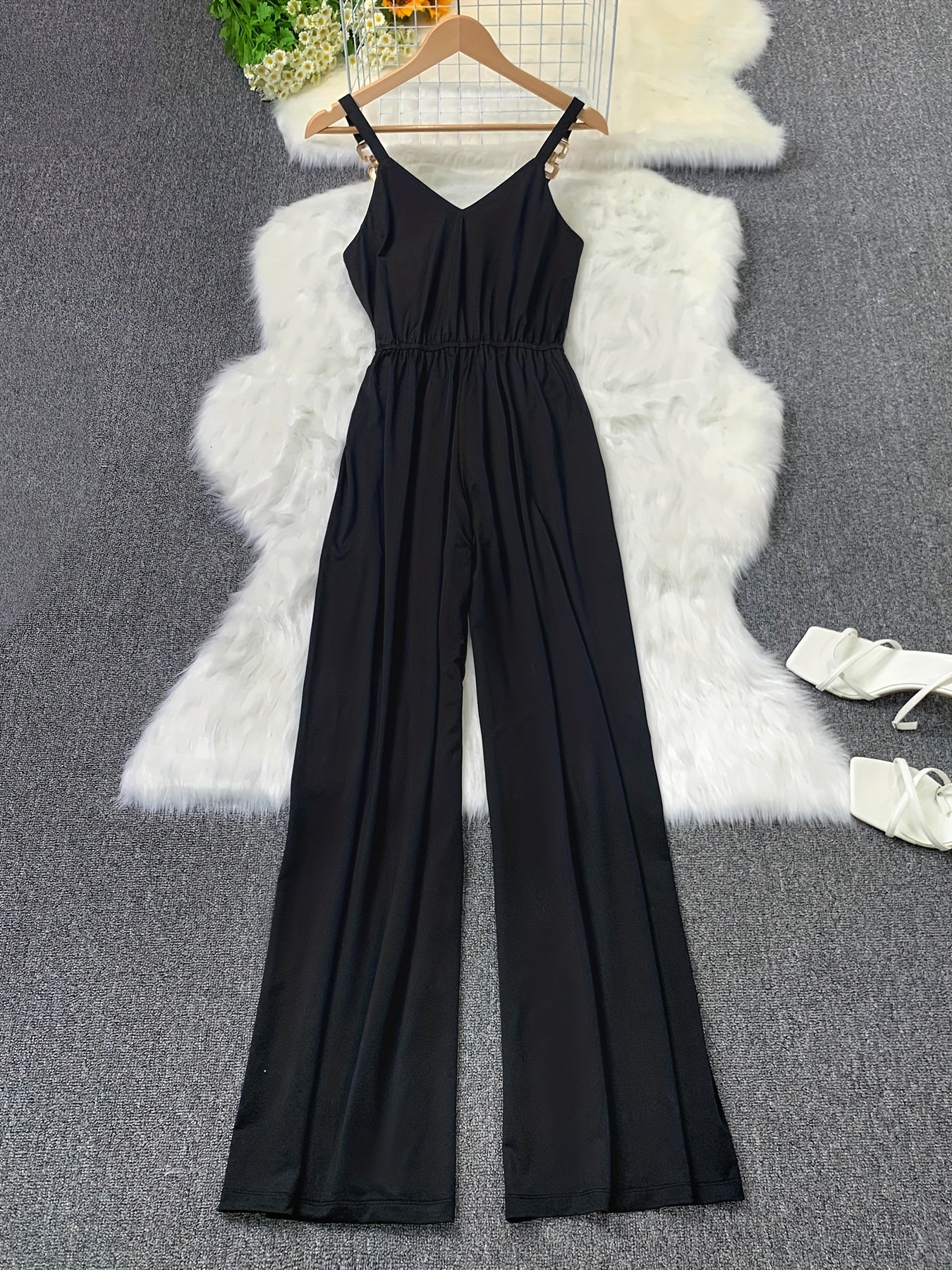 Wide Leg Tank Jumpsuit V Neck Drawstring Waist