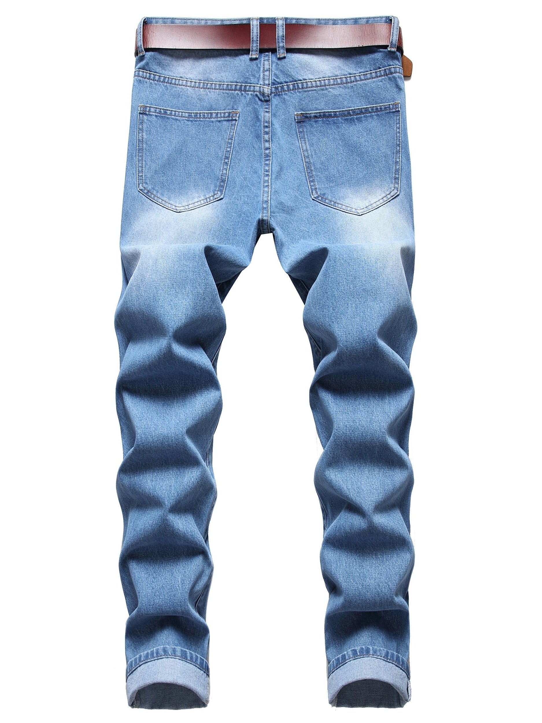 Men's Ripped Slim Fit Jeans Straight Leg Wash Denim Pants