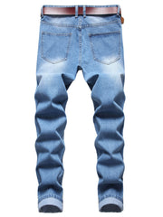 Men's Ripped Slim Fit Jeans Straight Leg Wash Denim Pants
