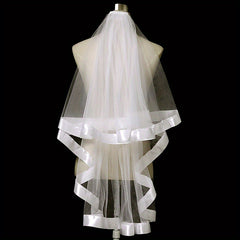 Short Double Layer Bridal Veil with Ribbon Fairy Wedding Collar