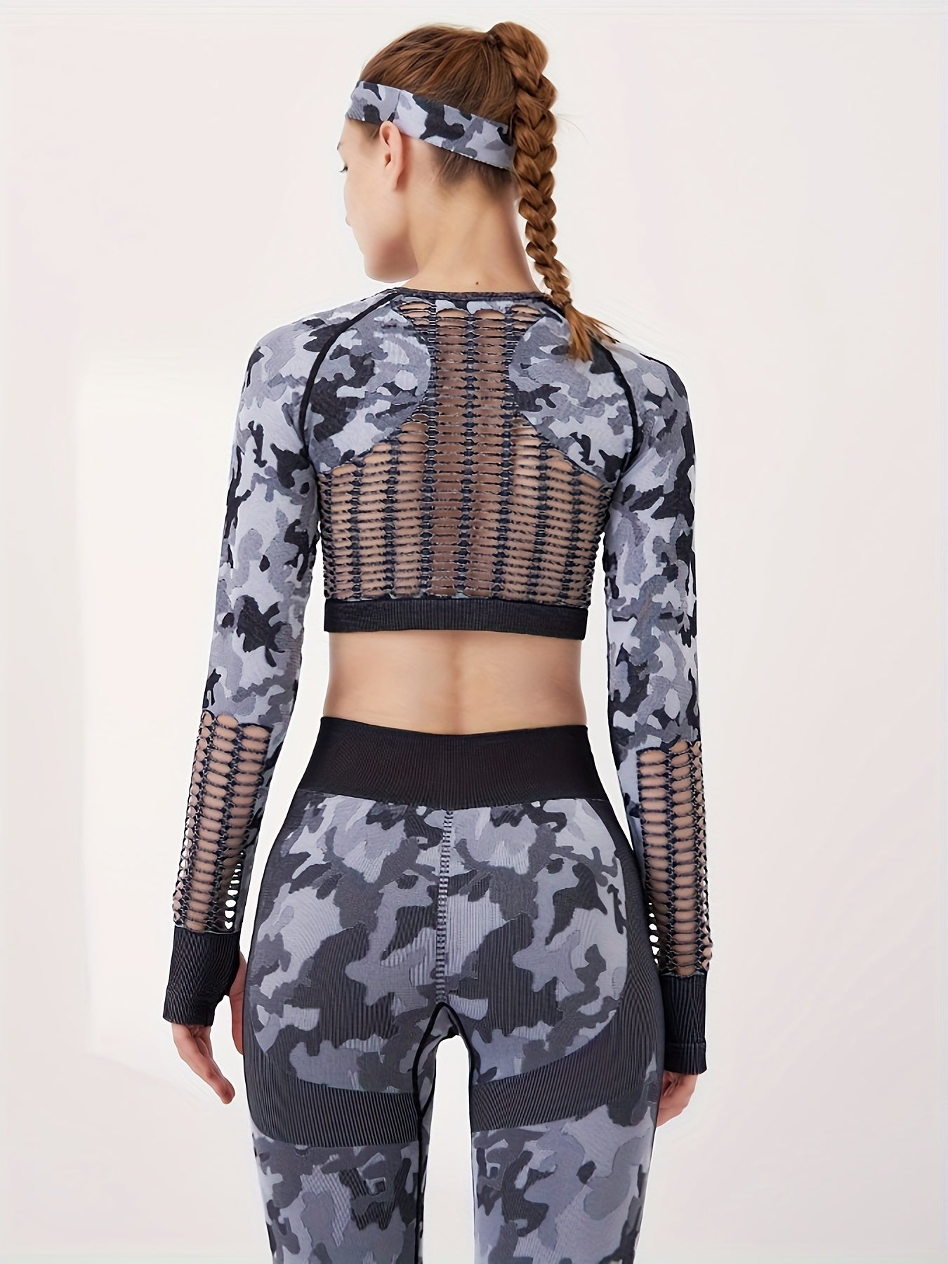 Camouflage Yoga Set Long Sleeve Crop Top & Leggings