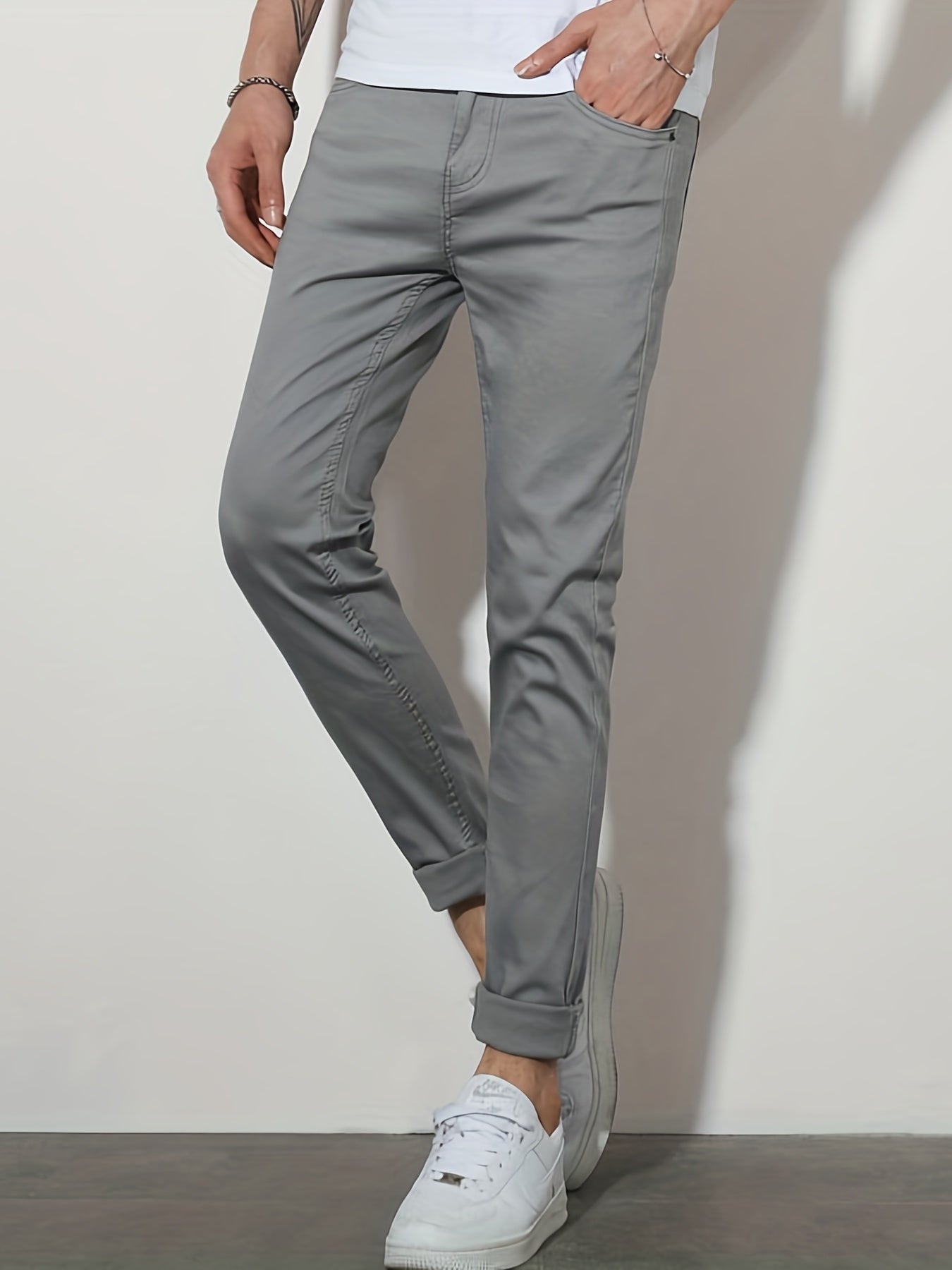 Slim Fit Casual Pants Men's Stretch Mid Pants Fall Winter