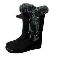 Women's Plush Lined Snow Boots with Buckle Decor