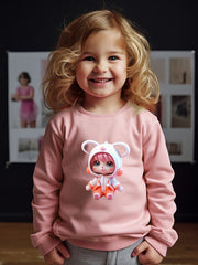 Girl Print Sweatshirt Crew Neck Pullover For Kids