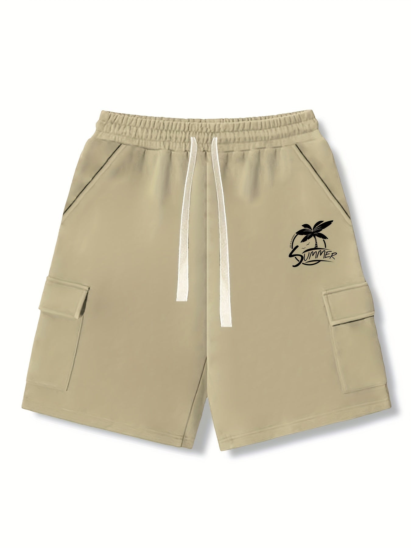 Men's Coconut Tree Graphic Drawstring Shorts with Pockets