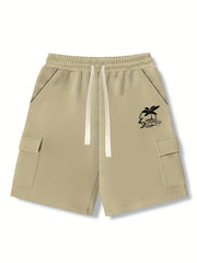 Men's Coconut Tree Graphic Drawstring Shorts with Pockets
