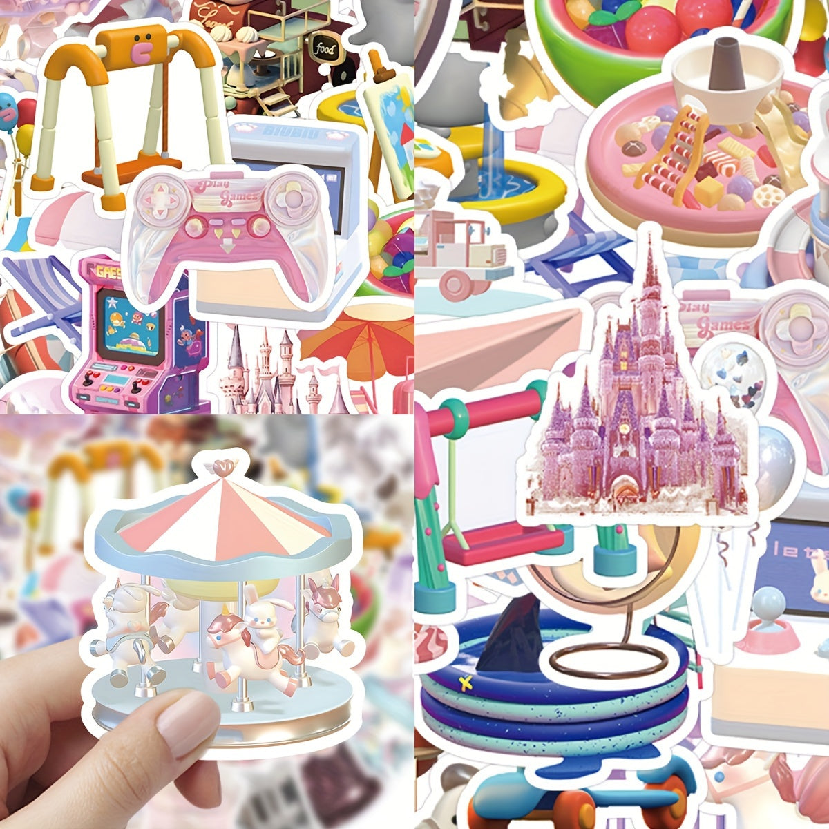 50pcs Amusement Park Cartoon Stickers for DIY Decoration Waterproof Sticker Pack