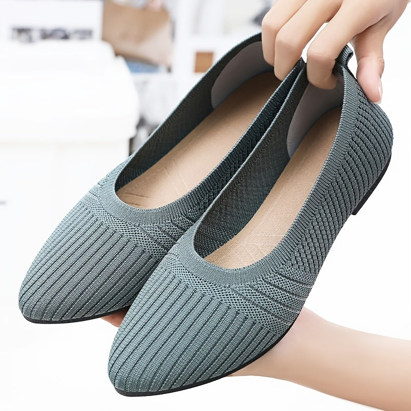 Women's Pointed Toe Knitted Flat Shoes Soft Slip On Comfy Ballet Flats