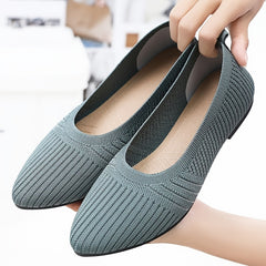 Women's Pointed Toe Knitted Flat Shoes Soft Slip On Comfy Ballet Flats