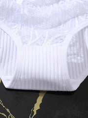 3pcs Lace Ribbed Briefs Stretchy Intimates Panties