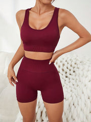 2pcs Women Ribbed Sports Set Running Sports Bra & Biker Shorts Activewear