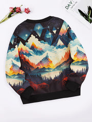 Dreamy Diamond Mountain In The Clouds Pattern Long Sleeve Crew Neck Sweatshirt