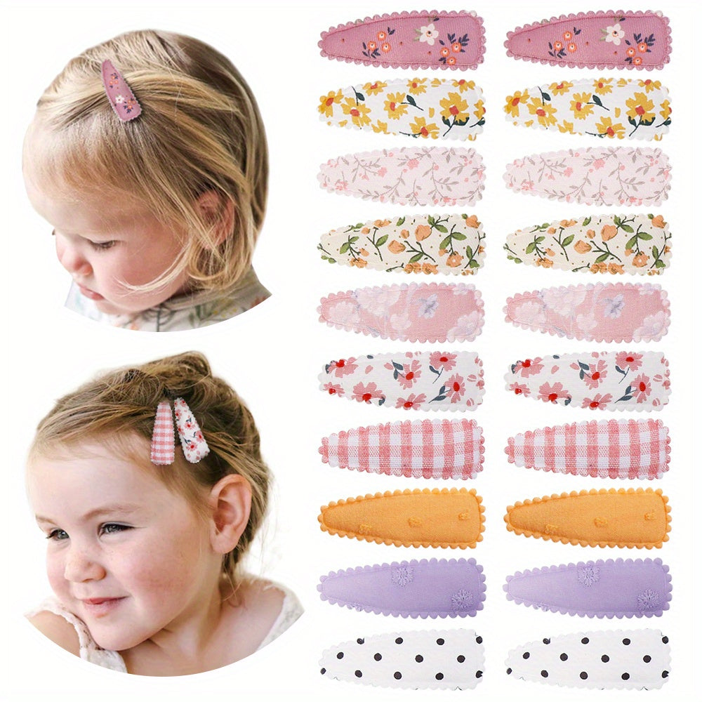 20pcs Floral Polka Dot Hair Clips for Baby Girls Headwear Accessories
