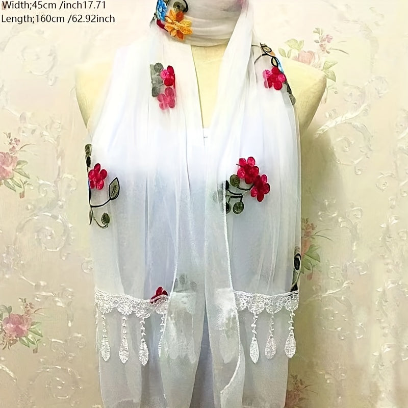 Lace Tassel Double Layer Gauze Scarf Embroidered Thin Shawl