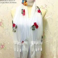 Lace Tassel Double Layer Gauze Scarf Embroidered Thin Shawl