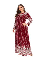 Retro Dress Women's Plus Abstract Stripe Print Long Sleeve Round Neck
