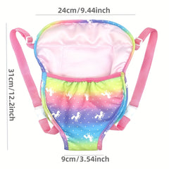 Adjustable Strap 14 18 Inch Doll Backpack with Heart Rainbow & Floral Patterns