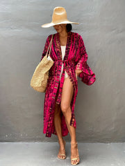 Tie Dye Striped Long Sleeve Kimono with Belt