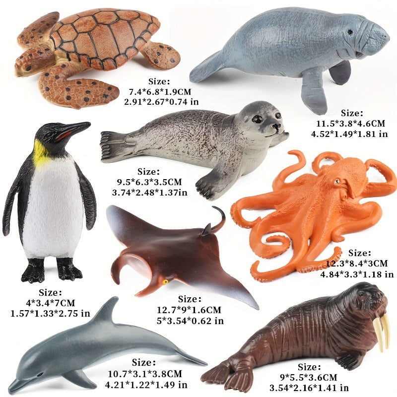 8pcs Ocean Animal Figurines Plastic Sea Toys Sharks Dolphins Penguins Turtles Oc