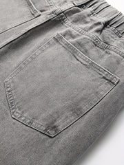 Men's Drawstring Jeans Men's Casual Street Style Straight Leg Denim Pants