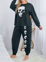 Gothic Pajama Set Skull Print Tee & Joggers Lounge Set
