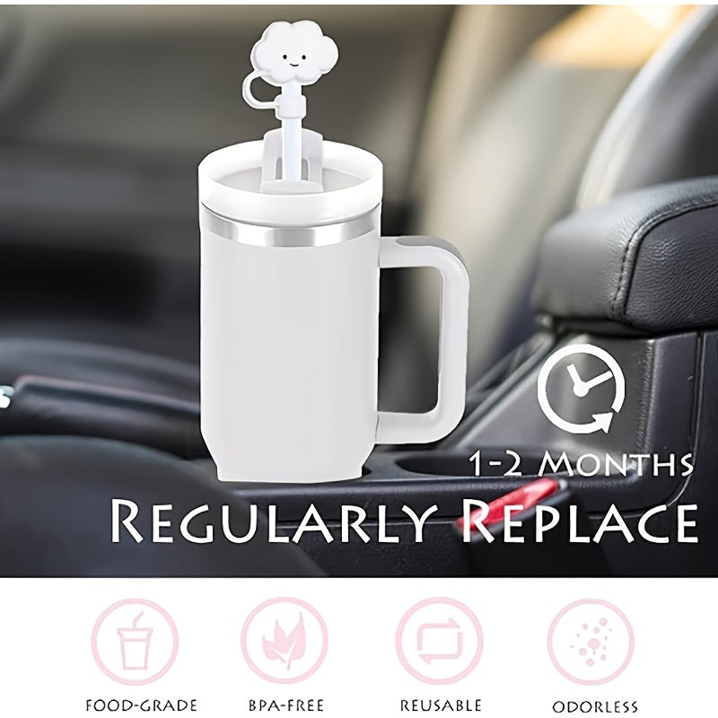 7pcs Cartoon Straw Tip Covers Reusable Silicone Straw Stoppers Cup Accessories