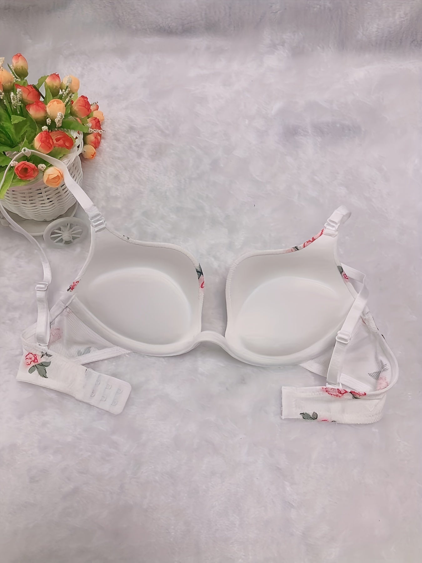 Floral Print Bralette Bra Comfy & Casual Push Up Everyday Bra