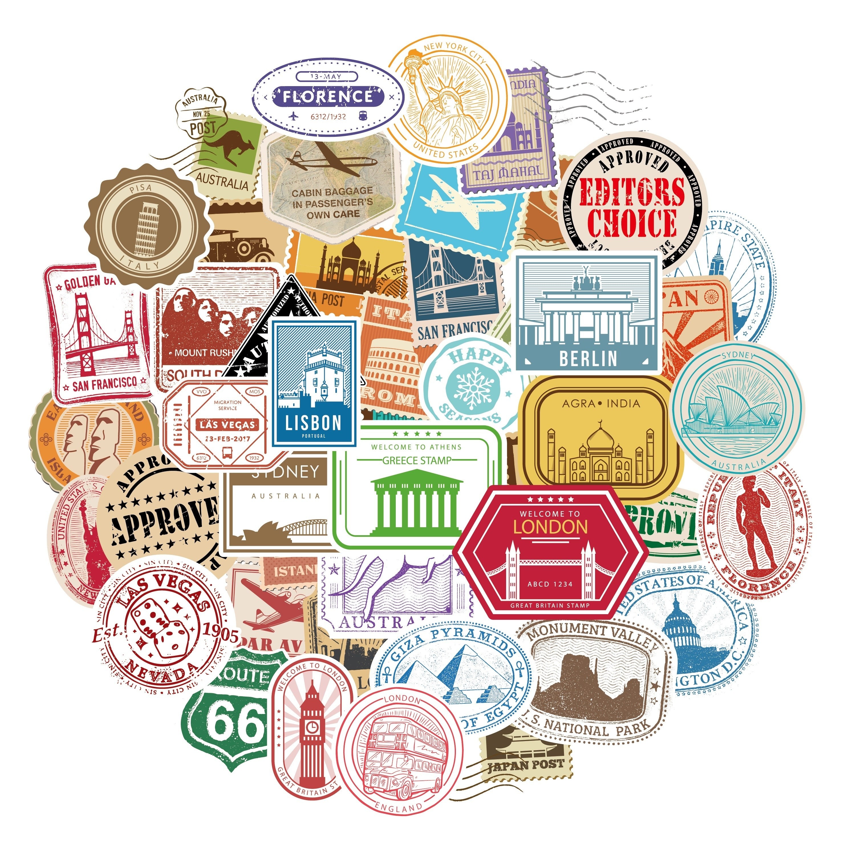 50 Travel Stickers for Suitcases, Phone Cases, Computers, Water Bottles