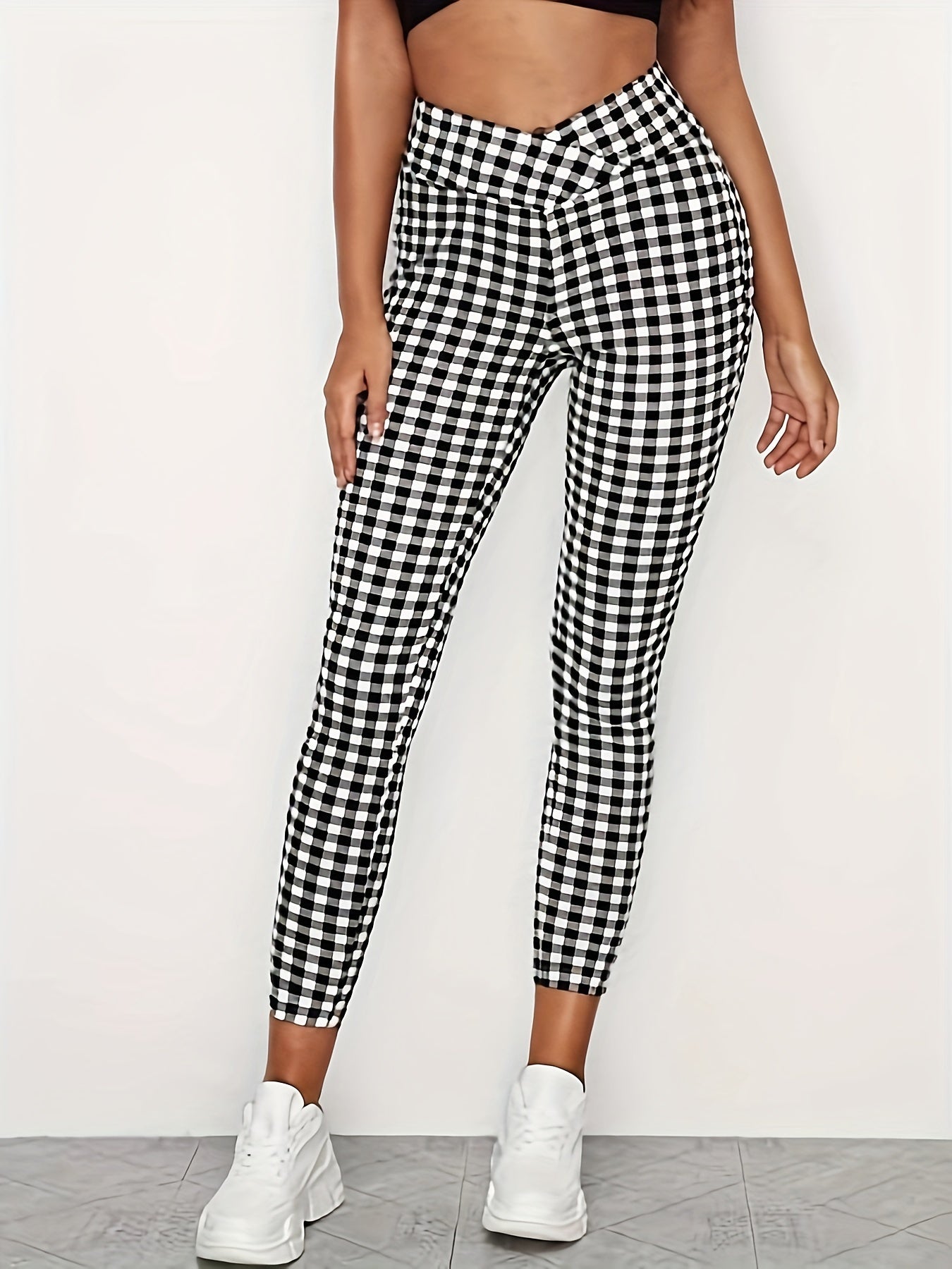 Shepherd Print High Rise Stretch Leggings for Plus Size Women
