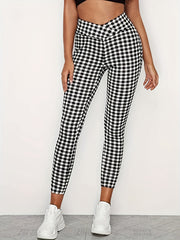 Shepherd Print High Rise Stretch Leggings for Plus Size Women
