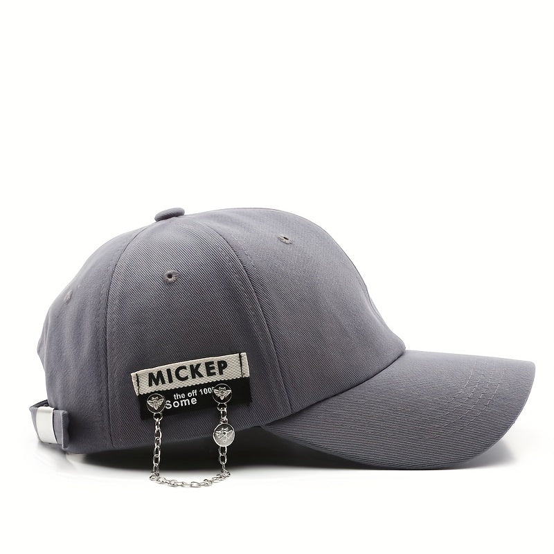 Chain Label Patch Baseball Cap Solid Cotton Lightweight Dad Hat