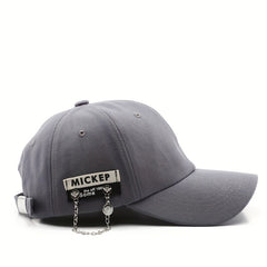 Chain Label Patch Baseball Cap Solid Cotton Lightweight Dad Hat