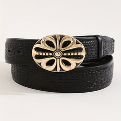 Men's Flowers Pattern Buckle Belt Casual Business Decorative Accessories