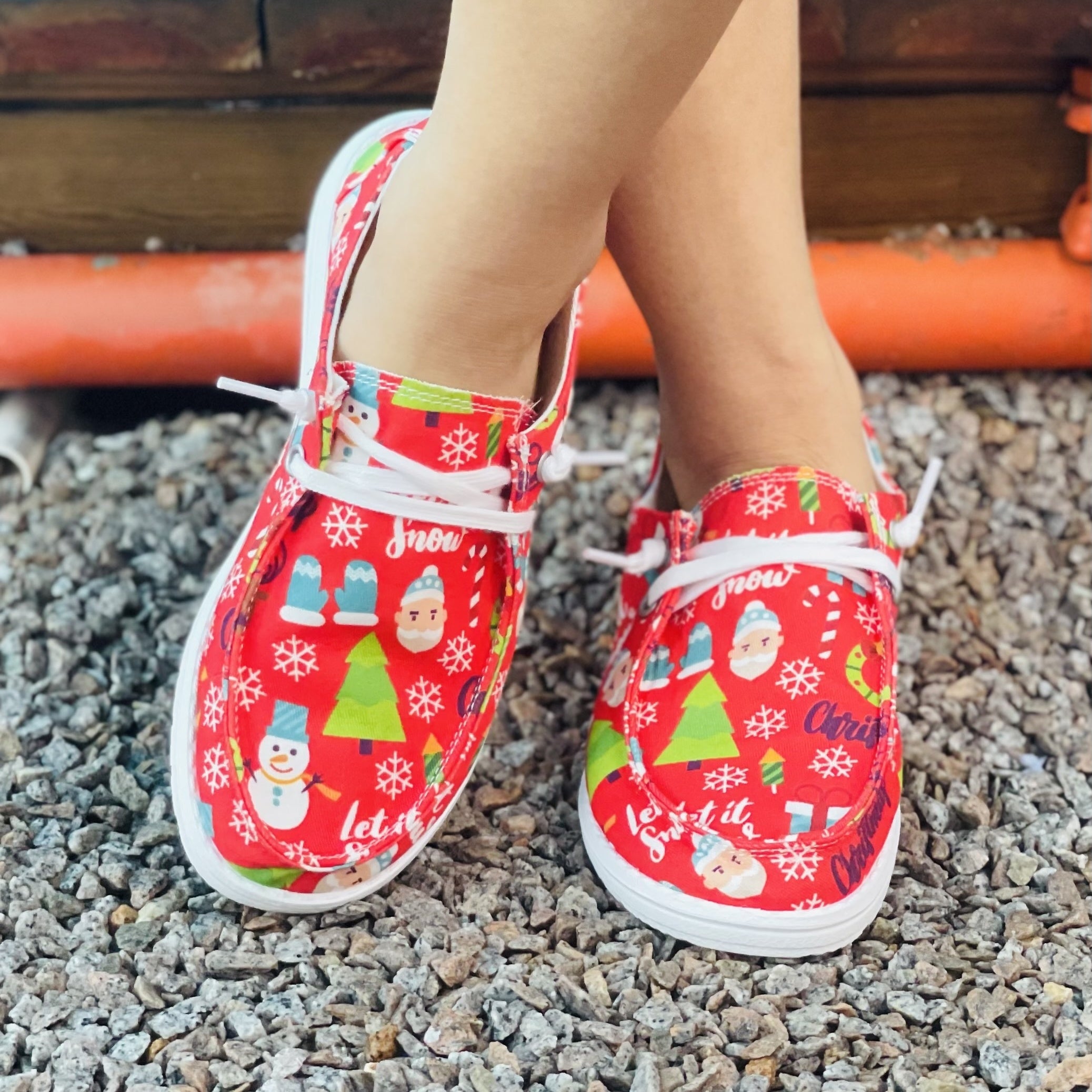 Women's Red Christmas Pattern Canvas Shoes Lightweight Sneakers