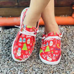 Women's Red Christmas Pattern Canvas Shoes Lightweight Sneakers
