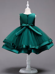 Girls Sleeveless Puffy Princess Dress Beaded Bow Tulle Tutu Dress