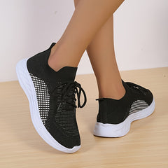 Sporty Outdoor Sneakers Women's Footwear Lace up Breathable Knit