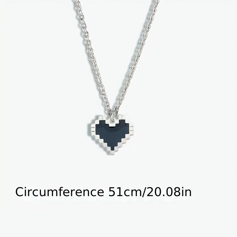 Creative Mosaic Heart Hollow Pixel Heart Pendant Necklace