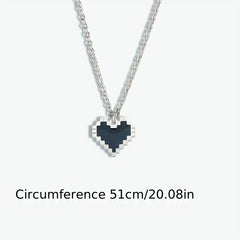 Creative Mosaic Heart Hollow Pixel Heart Pendant Necklace
