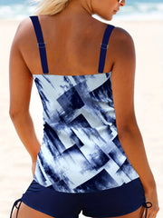 Modest Tankini Set Tie Dye Cami Top & Lace Up Shorts Bathing Suit