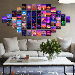 50pcs Neon City Night Postcard Wall Collage Kit for Japan Scenery Photo Decor