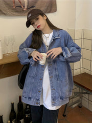 Women's Loose Fit Denim Jacket Long Sleeve Lapel Coat