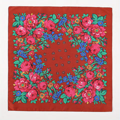 Red Flower Print Bandana Vintage Boho Square Scarf Classic Neckerchief