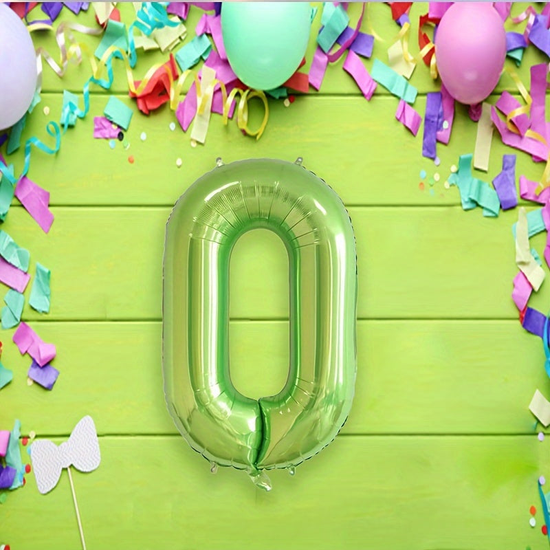 3pcs 101.6cm Green Foil Number Balloons w/ Ribbon & Straw
